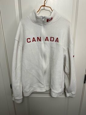 Fila Men's White Fleece Jacket with "Canada" on the front in size L